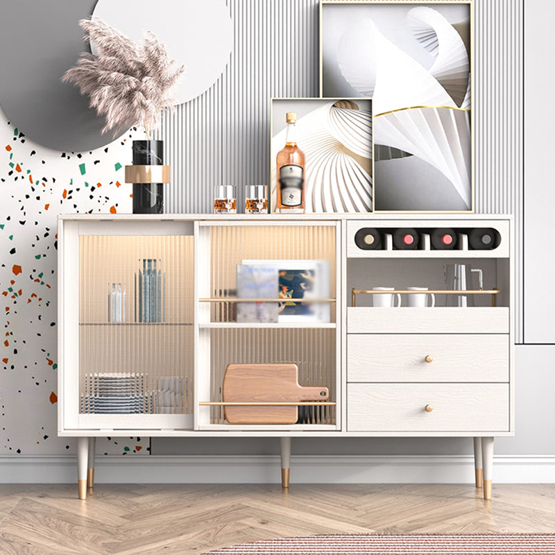 2-Drawer Engineered Wood Sideboard Glam Glass Sliding Doors Credenza with Stone Countertop Clearhalo 'buffet_sideboard' 'Buffets & Sideboards' 'furn' 'furn_buffet_sideboard' 'Furniture' 'furniture_buffet_sideboard' 'Kitchen & Dining Furniture' 5087389