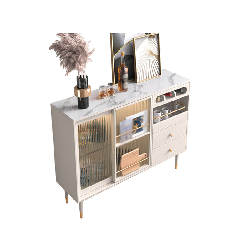 2-Drawer Engineered Wood Sideboard Glam Glass Sliding Doors Credenza with Stone Countertop 47"L x 16"W x 35"H White Stone Clearhalo 'buffet_sideboard' 'Buffets & Sideboards' 'furn' 'furn_buffet_sideboard' 'Furniture' 'furniture_buffet_sideboard' 'Kitchen & Dining Furniture' 5087390