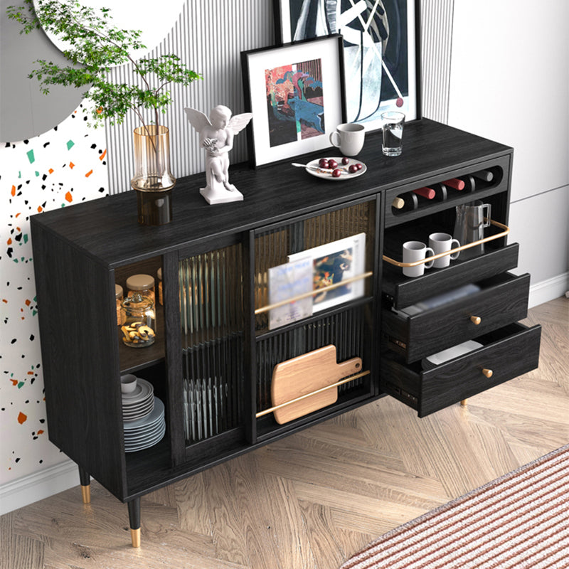 2-Drawer Engineered Wood Sideboard Glam Glass Sliding Doors Credenza with Stone Countertop Clearhalo 'buffet_sideboard' 'Buffets & Sideboards' 'furn' 'furn_buffet_sideboard' 'Furniture' 'furniture_buffet_sideboard' 'Kitchen & Dining Furniture' 5087393