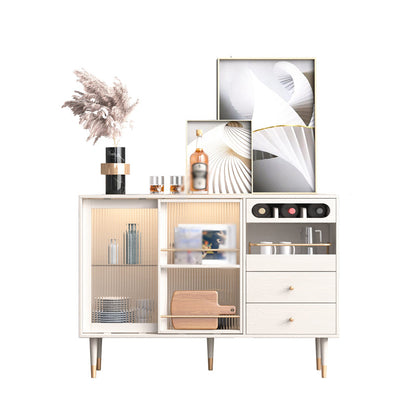 2-Drawer Engineered Wood Sideboard Glam Glass Sliding Doors Credenza with Stone Countertop 47"L x 16"W x 35"H White Wood Clearhalo 'buffet_sideboard' 'Buffets & Sideboards' 'furn' 'furn_buffet_sideboard' 'Furniture' 'furniture_buffet_sideboard' 'Kitchen & Dining Furniture' 5087398