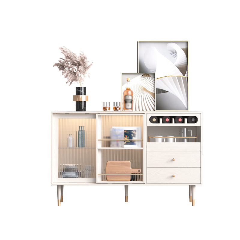 2-Drawer Engineered Wood Sideboard Glam Glass Sliding Doors Credenza with Stone Countertop 55"L x 16"W x 35"H White Wood Clearhalo 'buffet_sideboard' 'Buffets & Sideboards' 'furn' 'furn_buffet_sideboard' 'Furniture' 'furniture_buffet_sideboard' 'Kitchen & Dining Furniture' 5087400