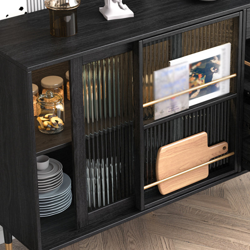 2-Drawer Engineered Wood Sideboard Glam Glass Sliding Doors Credenza with Stone Countertop Clearhalo 'buffet_sideboard' 'Buffets & Sideboards' 'furn' 'furn_buffet_sideboard' 'Furniture' 'furniture_buffet_sideboard' 'Kitchen & Dining Furniture' 5087401