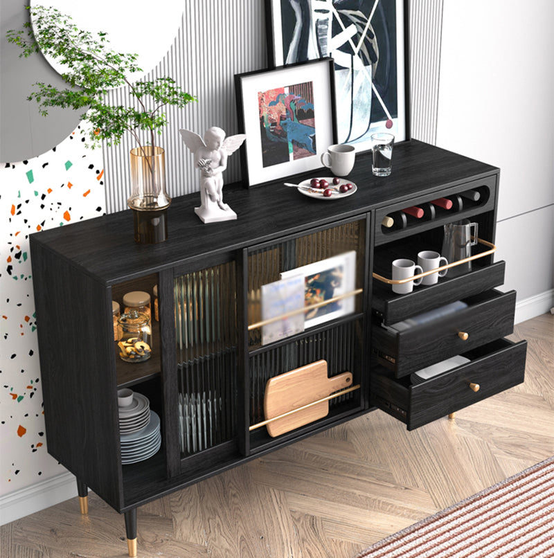 2-Drawer Engineered Wood Sideboard Glam Glass Sliding Doors Credenza with Stone Countertop Clearhalo 'buffet_sideboard' 'Buffets & Sideboards' 'furn' 'furn_buffet_sideboard' 'Furniture' 'furniture_buffet_sideboard' 'Kitchen & Dining Furniture' 5087404