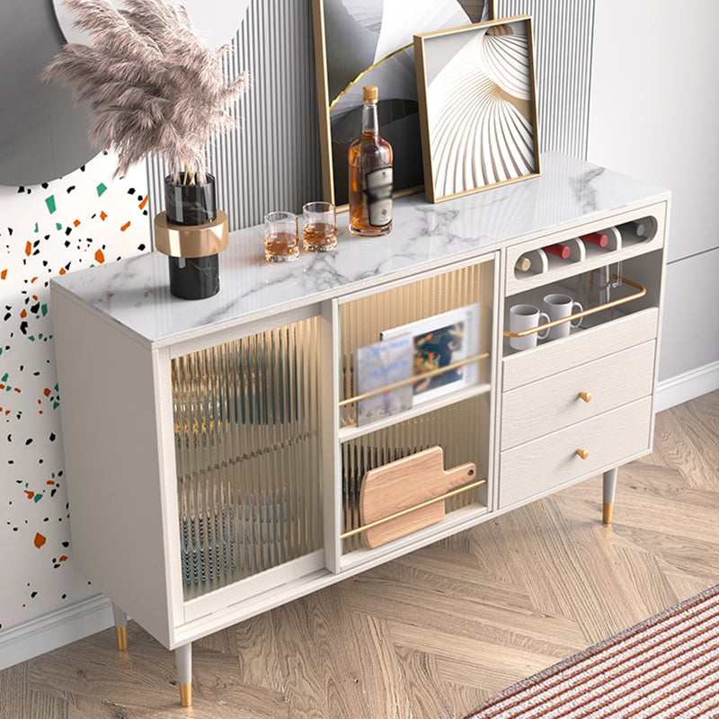 2-Drawer Engineered Wood Sideboard Glam Glass Sliding Doors Credenza with Stone Countertop Clearhalo 'buffet_sideboard' 'Buffets & Sideboards' 'furn' 'furn_buffet_sideboard' 'Furniture' 'furniture_buffet_sideboard' 'Kitchen & Dining Furniture' 5087405