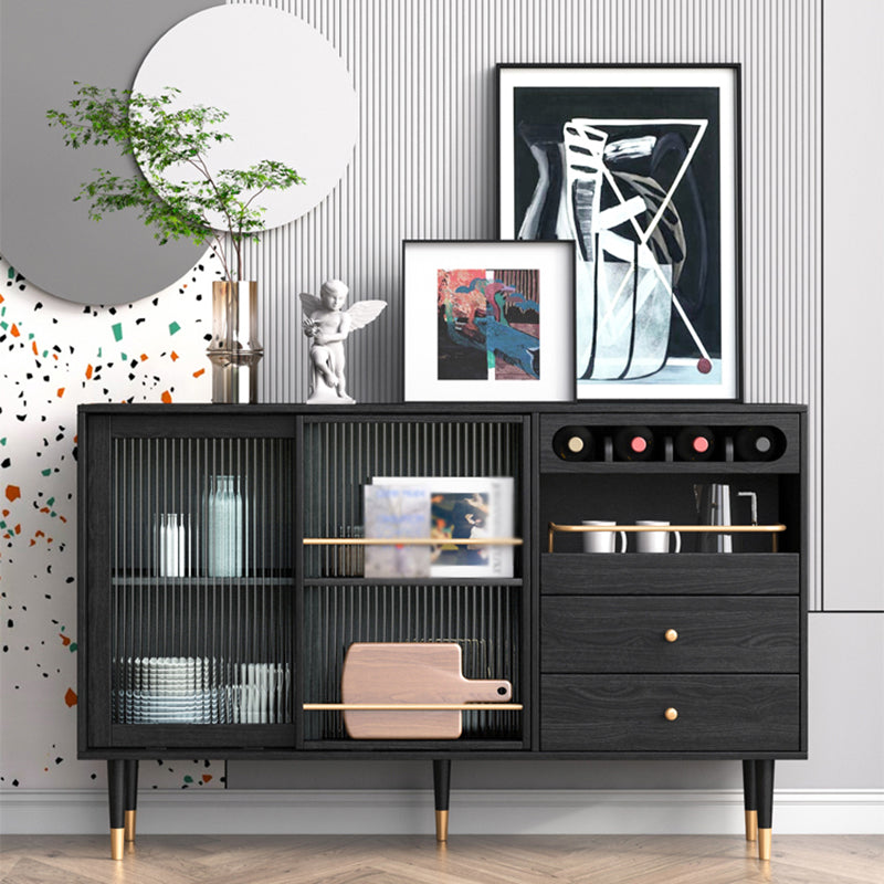 2-Drawer Engineered Wood Sideboard Glam Glass Sliding Doors Credenza with Stone Countertop Clearhalo 'buffet_sideboard' 'Buffets & Sideboards' 'furn' 'furn_buffet_sideboard' 'Furniture' 'furniture_buffet_sideboard' 'Kitchen & Dining Furniture' 5087406