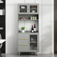 3 Drawer Sideboard Glam Style 78-inch Height Cupboard for Living Room 31"L x 16"W x 77"H Light Gray Clearhalo 'buffet_sideboard' 'Buffets & Sideboards' 'furn' 'furn_buffet_sideboard' 'Furniture' 'furniture_buffet_sideboard' 'Kitchen & Dining Furniture' 5087439