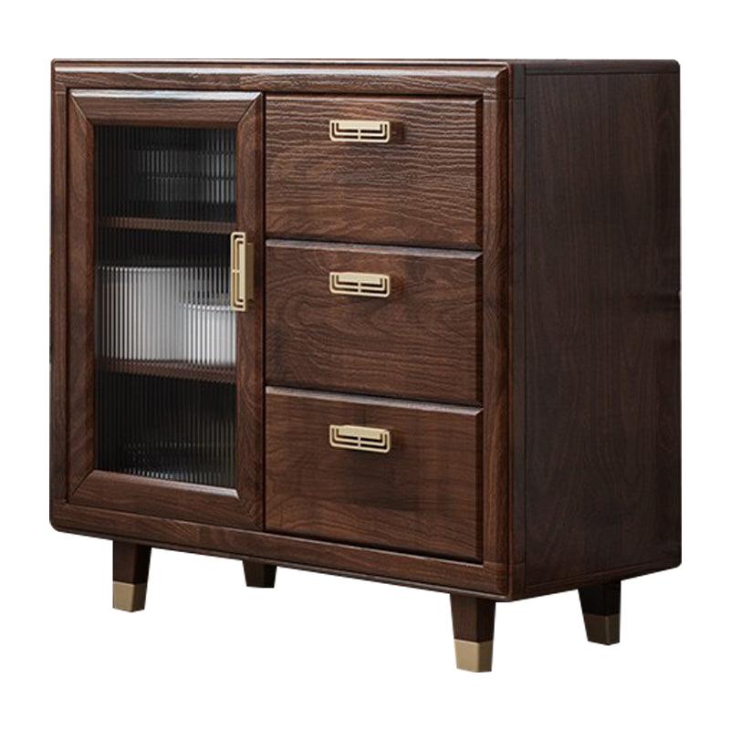 Modern Rubberwood Solid Wood Sideboard 34.5" H Brown Credenza for Dining Room 39"L x 16"W x 35"H Clearhalo 'buffet_sideboard' 'Buffets & Sideboards' 'Furniture' 'furniture_buffet_sideboard' 'Kitchen & Dining Furniture' 5087467