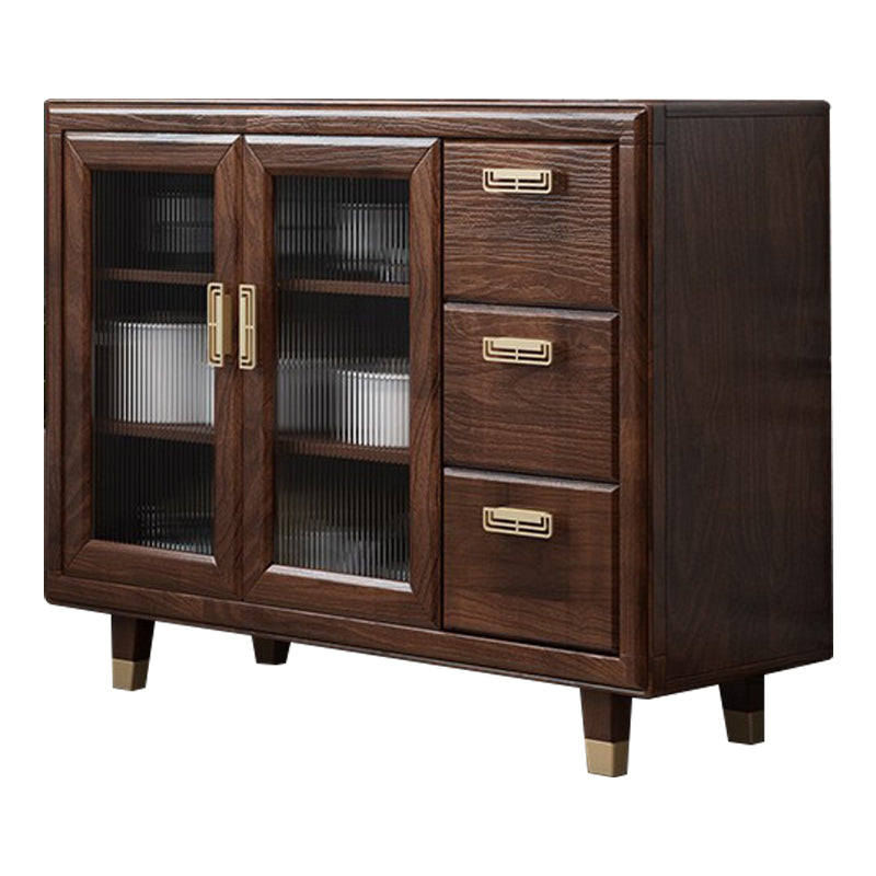 Modern Rubberwood Solid Wood Sideboard 34.5" H Brown Credenza for Dining Room 47"L x 16"W x 35"H Clearhalo 'buffet_sideboard' 'Buffets & Sideboards' 'Furniture' 'furniture_buffet_sideboard' 'Kitchen & Dining Furniture' 5087469