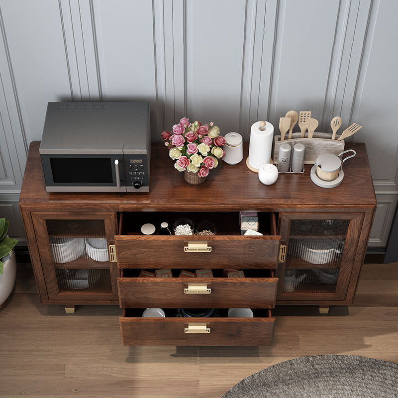 Modern Rubberwood Solid Wood Sideboard 34.5" H Brown Credenza for Dining Room Clearhalo 'buffet_sideboard' 'Buffets & Sideboards' 'Furniture' 'furniture_buffet_sideboard' 'Kitchen & Dining Furniture' 5087470