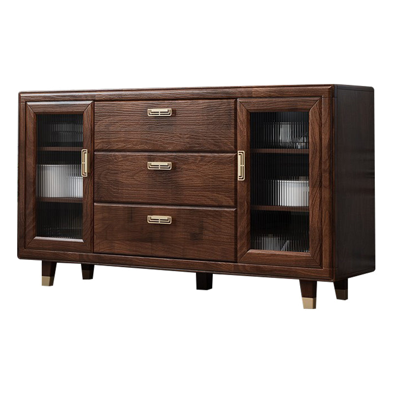Modern Rubberwood Solid Wood Sideboard 34.5" H Brown Credenza for Dining Room 55"L x 16"W x 35"H Clearhalo 'buffet_sideboard' 'Buffets & Sideboards' 'Furniture' 'furniture_buffet_sideboard' 'Kitchen & Dining Furniture' 5087471