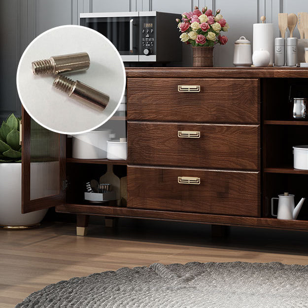 Modern Rubberwood Solid Wood Sideboard 34.5" H Brown Credenza for Dining Room Clearhalo 'buffet_sideboard' 'Buffets & Sideboards' 'Furniture' 'furniture_buffet_sideboard' 'Kitchen & Dining Furniture' 5087474