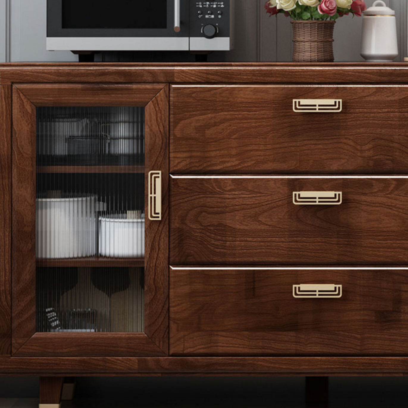 Modern Rubberwood Solid Wood Sideboard 34.5" H Brown Credenza for Dining Room Clearhalo 'buffet_sideboard' 'Buffets & Sideboards' 'Furniture' 'furniture_buffet_sideboard' 'Kitchen & Dining Furniture' 5087475