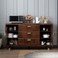 Modern Rubberwood Solid Wood Sideboard 34.5" H Brown Credenza for Dining Room Clearhalo 'buffet_sideboard' 'Buffets & Sideboards' 'Furniture' 'furniture_buffet_sideboard' 'Kitchen & Dining Furniture' 5087479
