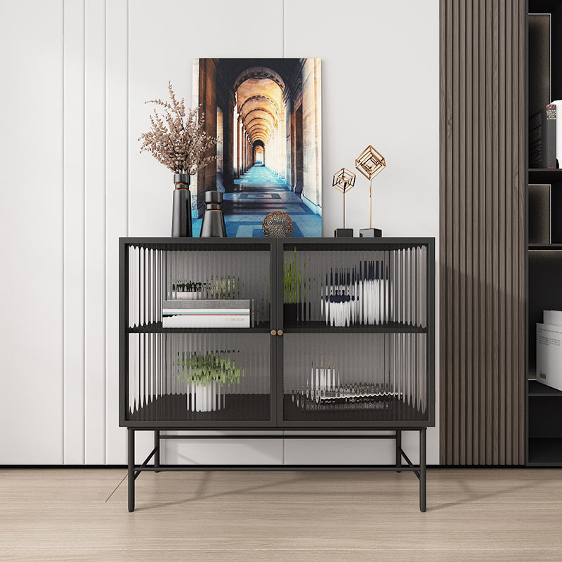 Modern Black Iron Sideboard Glass Doors Cabinets Dining Server for Living Room Black Clearhalo 'buffet_sideboard' 'Buffets & Sideboards' 'furn' 'furn_buffet_sideboard' 'Furniture' 'furniture_buffet_sideboard' 'Kitchen & Dining Furniture' 5087485
