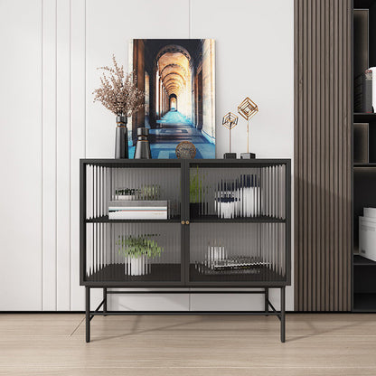 Modern Black Iron Sideboard Glass Doors Cabinets Dining Server for Living Room Black Clearhalo 'buffet_sideboard' 'Buffets & Sideboards' 'furn' 'furn_buffet_sideboard' 'Furniture' 'furniture_buffet_sideboard' 'Kitchen & Dining Furniture' 5087485