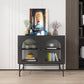 Modern Black Iron Sideboard Glass Doors Cabinets Dining Server for Living Room Textured Black Clearhalo 'buffet_sideboard' 'Buffets & Sideboards' 'furn' 'furn_buffet_sideboard' 'Furniture' 'furniture_buffet_sideboard' 'Kitchen & Dining Furniture' 5087486
