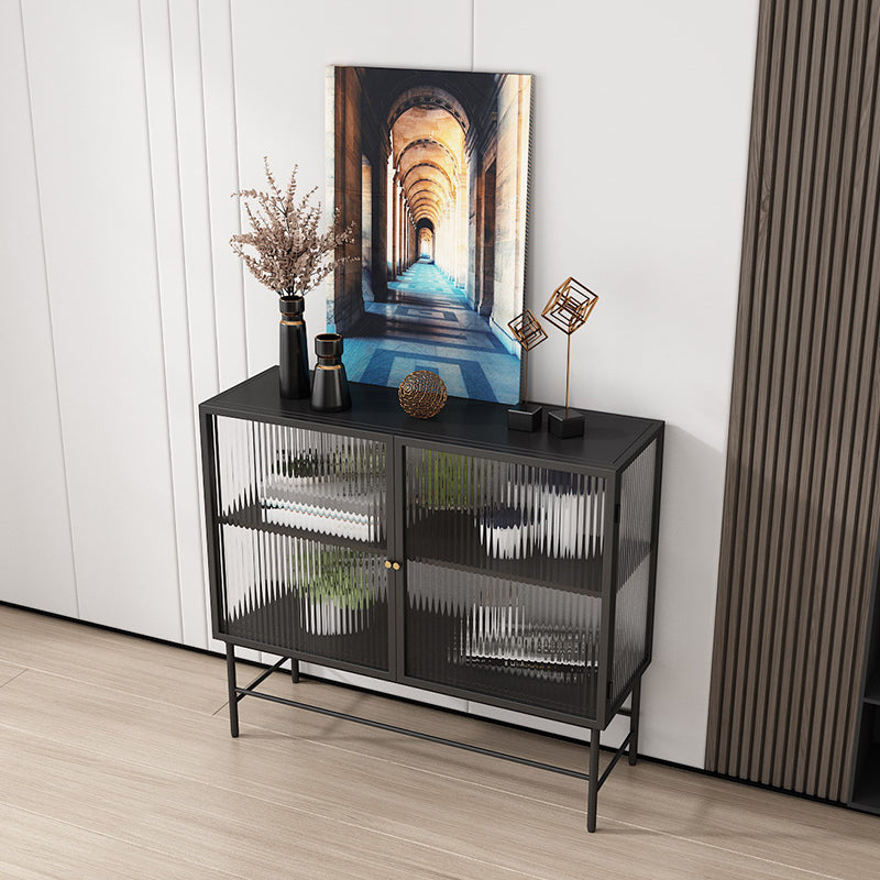 Modern Black Iron Sideboard Glass Doors Cabinets Dining Server for Living Room Clearhalo 'buffet_sideboard' 'Buffets & Sideboards' 'furn' 'furn_buffet_sideboard' 'Furniture' 'furniture_buffet_sideboard' 'Kitchen & Dining Furniture' 5087487