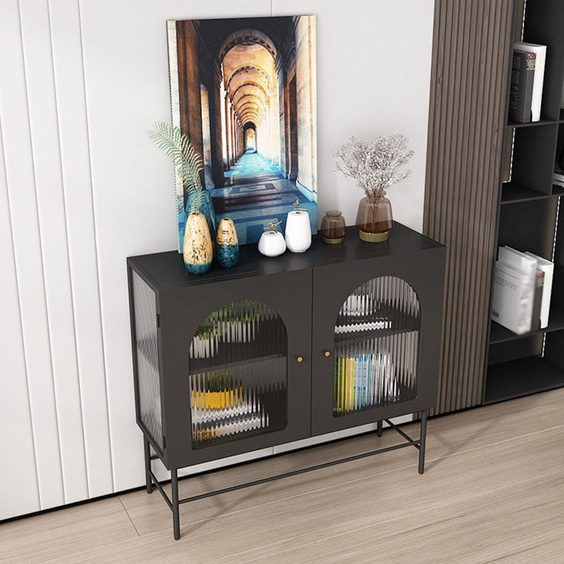 Modern Black Iron Sideboard Glass Doors Cabinets Dining Server for Living Room Clearhalo 'buffet_sideboard' 'Buffets & Sideboards' 'furn' 'furn_buffet_sideboard' 'Furniture' 'furniture_buffet_sideboard' 'Kitchen & Dining Furniture' 5087488