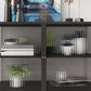Modern Black Iron Sideboard Glass Doors Cabinets Dining Server for Living Room Clearhalo 'buffet_sideboard' 'Buffets & Sideboards' 'furn' 'furn_buffet_sideboard' 'Furniture' 'furniture_buffet_sideboard' 'Kitchen & Dining Furniture' 5087492