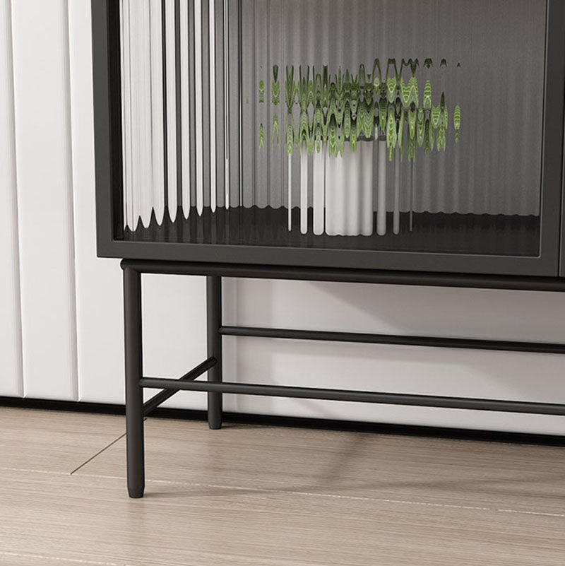 Modern Black Iron Sideboard Glass Doors Cabinets Dining Server for Living Room Clearhalo 'buffet_sideboard' 'Buffets & Sideboards' 'furn' 'furn_buffet_sideboard' 'Furniture' 'furniture_buffet_sideboard' 'Kitchen & Dining Furniture' 5087493