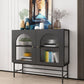Modern Black Iron Sideboard Glass Doors Cabinets Dining Server for Living Room Clearhalo 'buffet_sideboard' 'Buffets & Sideboards' 'furn' 'furn_buffet_sideboard' 'Furniture' 'furniture_buffet_sideboard' 'Kitchen & Dining Furniture' 5087495