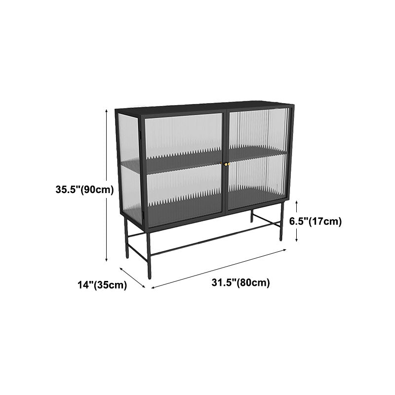 Modern Black Iron Sideboard Glass Doors Cabinets Dining Server for Living Room Clearhalo 'buffet_sideboard' 'Buffets & Sideboards' 'furn' 'furn_buffet_sideboard' 'Furniture' 'furniture_buffet_sideboard' 'Kitchen & Dining Furniture' 5087497