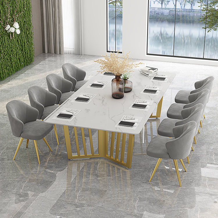 Glam Style Rectangular Office Desk White Top Writing Desk with Sled Base Clearhalo 'furn' 'furn_office_desk' 'Furniture' 'furniture_office_desk' 'Office Desks' 'Office Furniture' 'office_desk' 5087503