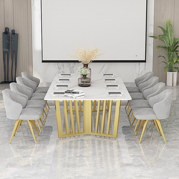 Glam Style Rectangular Office Desk White Top Writing Desk with Sled Base Clearhalo 'furn' 'furn_office_desk' 'Furniture' 'furniture_office_desk' 'Office Desks' 'Office Furniture' 'office_desk' 5087512