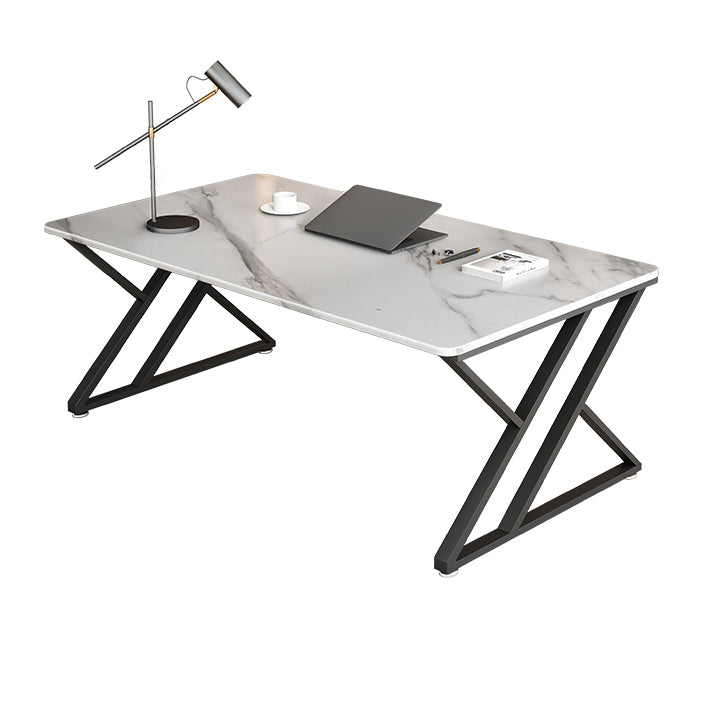 Modern Style Office Desk Sintered Stone Writing Desk with Metal Legs for Home White Clearhalo 'furn' 'furn_office_desk' 'Furniture' 'furniture_office_desk' 'Office Desks' 'Office Furniture' 'office_desk' 5087556