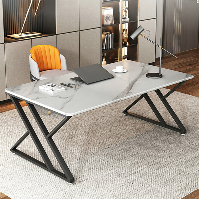 Modern Style Office Desk Sintered Stone Writing Desk with Metal Legs for Home Clearhalo 'furn' 'furn_office_desk' 'Furniture' 'furniture_office_desk' 'Office Desks' 'Office Furniture' 'office_desk' 5087557