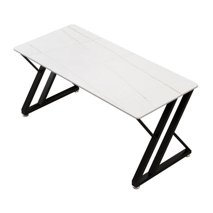 Modern Style Office Desk Sintered Stone Writing Desk with Metal Legs for Home White Gold Clearhalo 'furn' 'furn_office_desk' 'Furniture' 'furniture_office_desk' 'Office Desks' 'Office Furniture' 'office_desk' 5087558