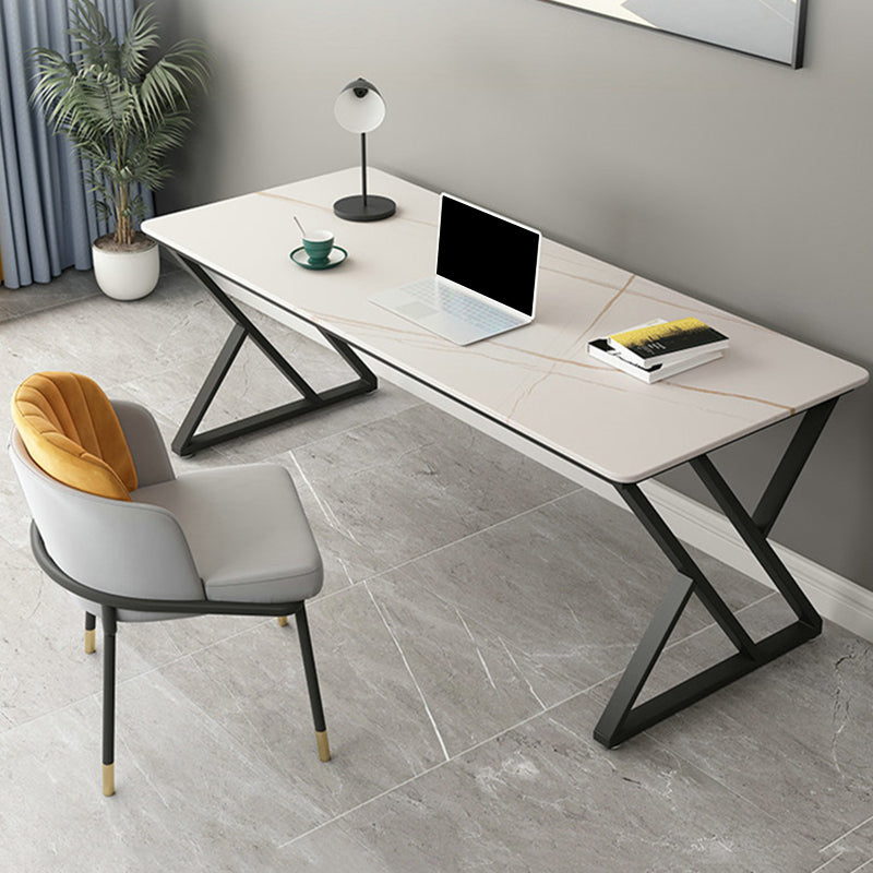 Modern Style Office Desk Sintered Stone Writing Desk with Metal Legs for Home Clearhalo 'furn' 'furn_office_desk' 'Furniture' 'furniture_office_desk' 'Office Desks' 'Office Furniture' 'office_desk' 5087559