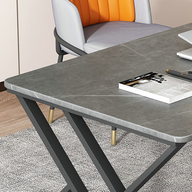 Modern Style Office Desk Sintered Stone Writing Desk with Metal Legs for Home Clearhalo 'furn' 'furn_office_desk' 'Furniture' 'furniture_office_desk' 'Office Desks' 'Office Furniture' 'office_desk' 5087564