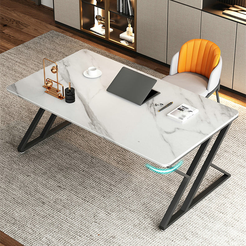 Modern Style Office Desk Sintered Stone Writing Desk with Metal Legs for Home Clearhalo 'furn' 'furn_office_desk' 'Furniture' 'furniture_office_desk' 'Office Desks' 'Office Furniture' 'office_desk' 5087566