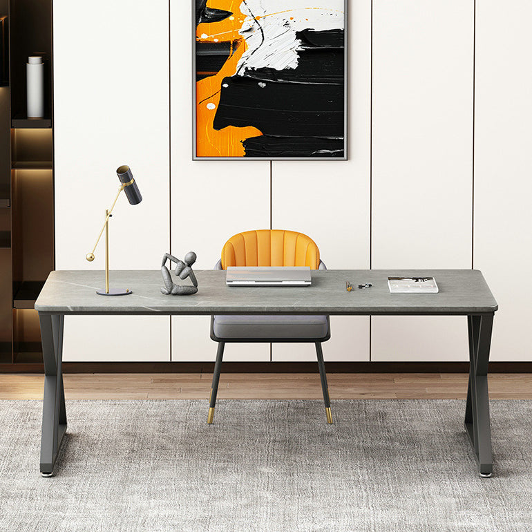 Modern Style Office Desk Sintered Stone Writing Desk with Metal Legs for Home Clearhalo 'furn' 'furn_office_desk' 'Furniture' 'furniture_office_desk' 'Office Desks' 'Office Furniture' 'office_desk' 5087568