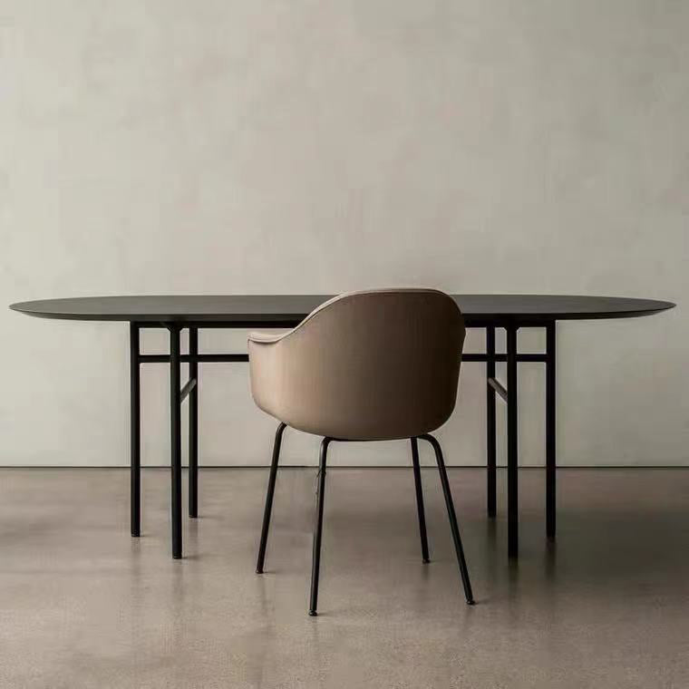 Oval Solid Wood Table Industrial Black Metal Legs for Office Clearhalo 'furn' 'furn_office_desk' 'Furniture' 'furniture_office_desk' 'Office Desks' 'Office Furniture' 'office_desk' 5087577