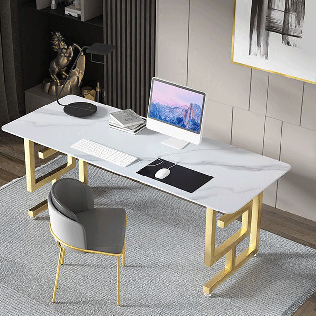 Rectangular Home Office Writing Desk Industrial Style Sled Office Desk White-Gold Clearhalo 'furn' 'furn_office_desk' 'Furniture' 'furniture_office_desk' 'Office Desks' 'Office Furniture' 'office_desk' 5087594