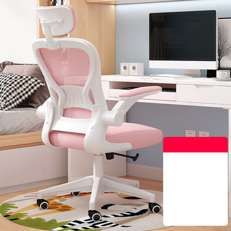 Middle/High Back Office Chair Flip-Up Armrest Adjustable Office Chair Pink With Headrest Clearhalo 'furn' 'furn_office_chair' 'Furniture' 'furniture_office_chair' 'Office Chairs' 'Office Furniture' 'office_chair' 5087734