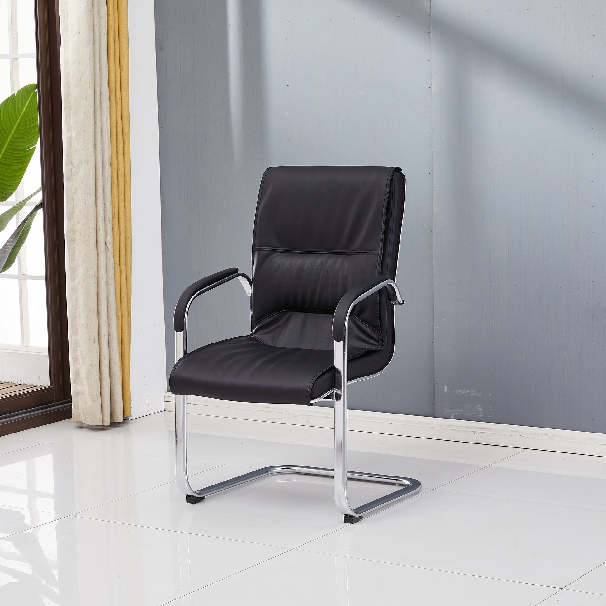 Chrome Metal Base Contemporary Style Task Chair Leather Office Chair Clearhalo 'furn' 'furn_office_chair' 'Furniture' 'furniture_office_chair' 'Office Chairs' 'Office Furniture' 'office_chair' 5087767