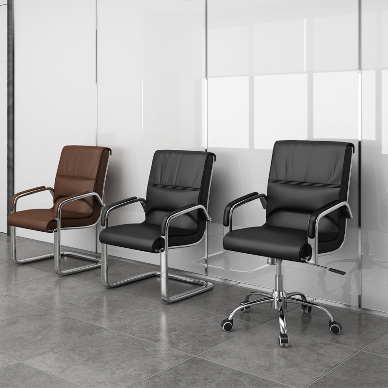 Chrome Metal Base Contemporary Style Task Chair Leather Office Chair Clearhalo 'furn' 'furn_office_chair' 'Furniture' 'furniture_office_chair' 'Office Chairs' 'Office Furniture' 'office_chair' 5087769