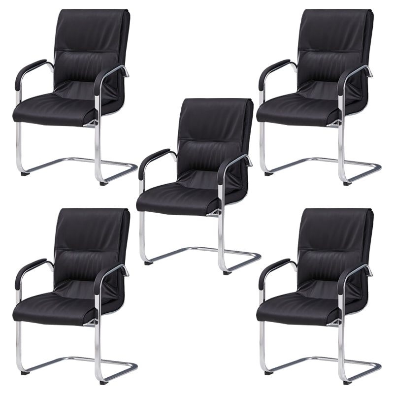 Chrome Metal Base Contemporary Style Task Chair Leather Office Chair Black 5 Piece Set Mid-Back (14-22 in.) Clearhalo 'furn' 'furn_office_chair' 'Furniture' 'furniture_office_chair' 'Office Chairs' 'Office Furniture' 'office_chair' 5087773