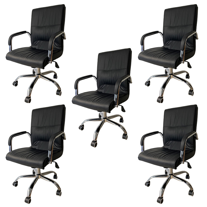 Chrome Metal Base Contemporary Style Task Chair Leather Office Chair Matte Black 5 Piece Set Mid-Back (14-22 in.) Clearhalo 'furn' 'furn_office_chair' 'Furniture' 'furniture_office_chair' 'Office Chairs' 'Office Furniture' 'office_chair' 5087774
