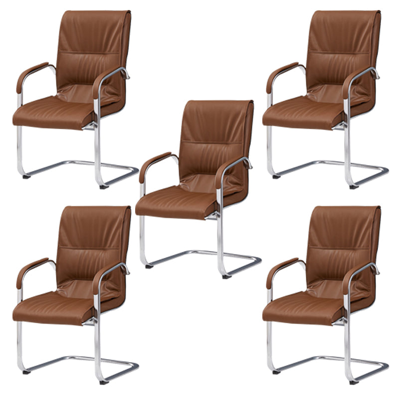 Chrome Metal Base Contemporary Style Task Chair Leather Office Chair Brown 5 Piece Set Mid-Back (14-22 in.) Clearhalo 'furn' 'furn_office_chair' 'Furniture' 'furniture_office_chair' 'Office Chairs' 'Office Furniture' 'office_chair' 5087776