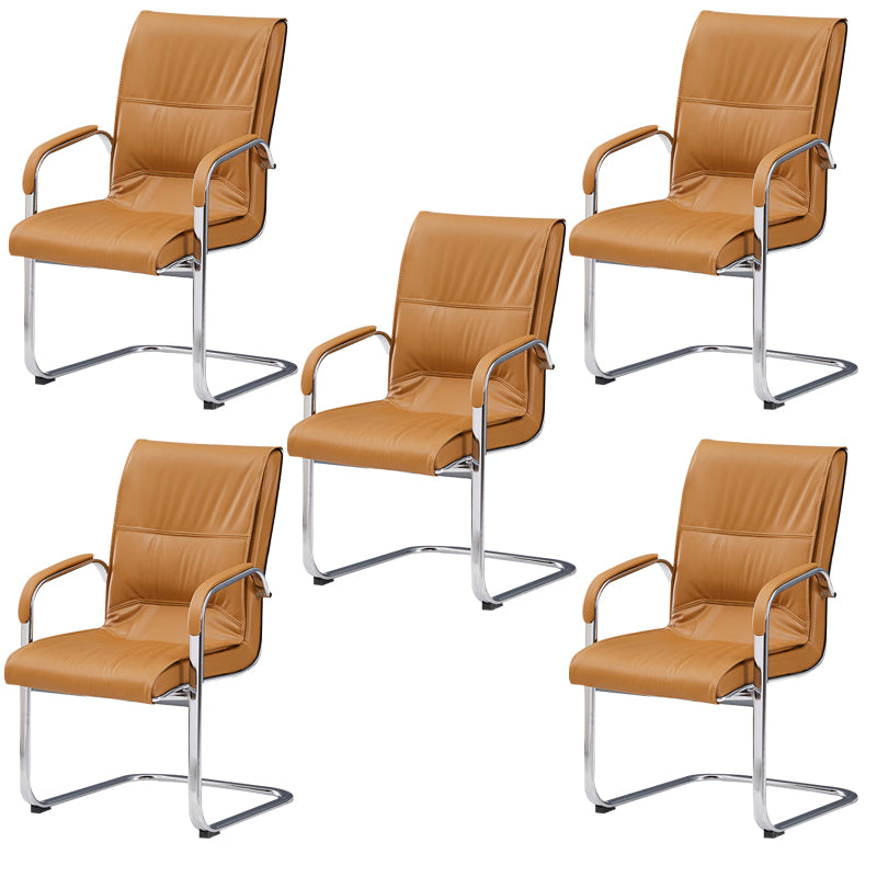 Chrome Metal Base Contemporary Style Task Chair Leather Office Chair Orange 5 Piece Set Mid-Back (14-22 in.) Clearhalo 'furn' 'furn_office_chair' 'Furniture' 'furniture_office_chair' 'Office Chairs' 'Office Furniture' 'office_chair' 5087778