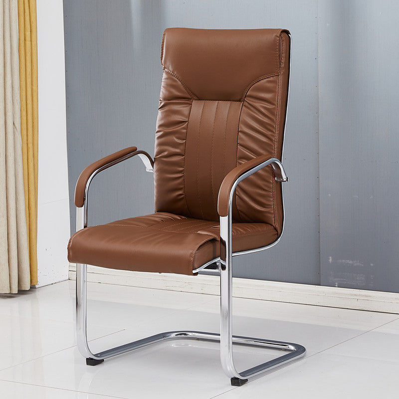 Chrome Metal Base Contemporary Style Task Chair Leather Office Chair Brown 1 Piece High-Back (Over 22 in.) Clearhalo 'furn' 'furn_office_chair' 'Furniture' 'furniture_office_chair' 'Office Chairs' 'Office Furniture' 'office_chair' 5087783