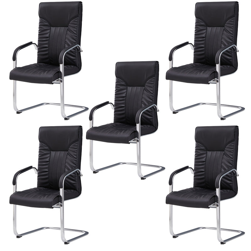Chrome Metal Base Contemporary Style Task Chair Leather Office Chair Black 5 Piece Set High-Back (Over 22 in.) Clearhalo 'furn' 'furn_office_chair' 'Furniture' 'furniture_office_chair' 'Office Chairs' 'Office Furniture' 'office_chair' 5087787