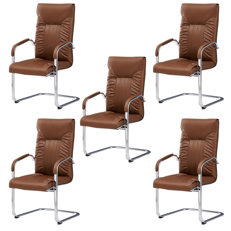 Chrome Metal Base Contemporary Style Task Chair Leather Office Chair Brown 5 Piece Set High-Back (Over 22 in.) Clearhalo 'furn' 'furn_office_chair' 'Furniture' 'furniture_office_chair' 'Office Chairs' 'Office Furniture' 'office_chair' 5087788