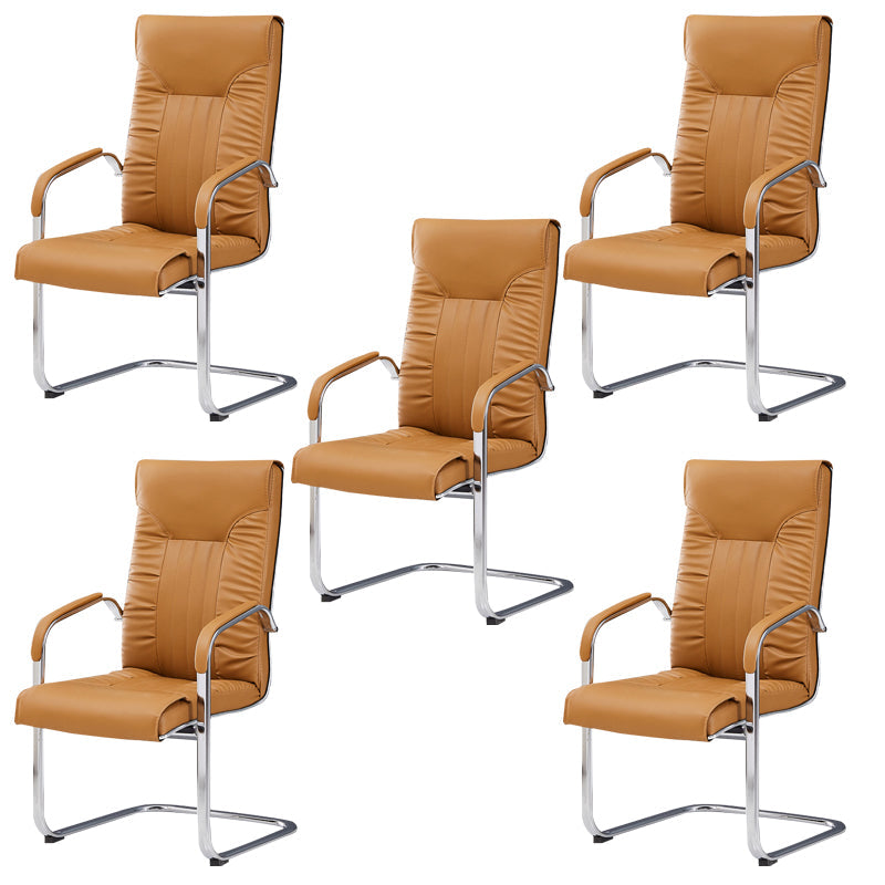 Chrome Metal Base Contemporary Style Task Chair Leather Office Chair Orange 5 Piece Set High-Back (Over 22 in.) Clearhalo 'furn' 'furn_office_chair' 'Furniture' 'furniture_office_chair' 'Office Chairs' 'Office Furniture' 'office_chair' 5087790