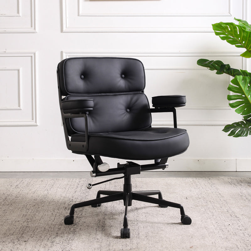 Modern Ergonomic Chair Height-adjustable Leather Fixed Arms Managers Chair Black Clearhalo 'Furniture' 'furniture_office_chair' 'Office Chairs' 'Office Furniture' 'office_chair' 5087857