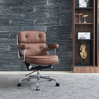 Modern Ergonomic Chair Height-adjustable Leather Fixed Arms Managers Chair Brown Clearhalo 'Furniture' 'furniture_office_chair' 'Office Chairs' 'Office Furniture' 'office_chair' 5087858